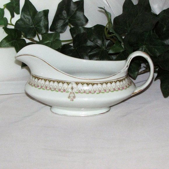 Vintage Gravy Boat J & G MEAKIN Pink Roses Scrolls England Cottagecore - Picture 2 of 8